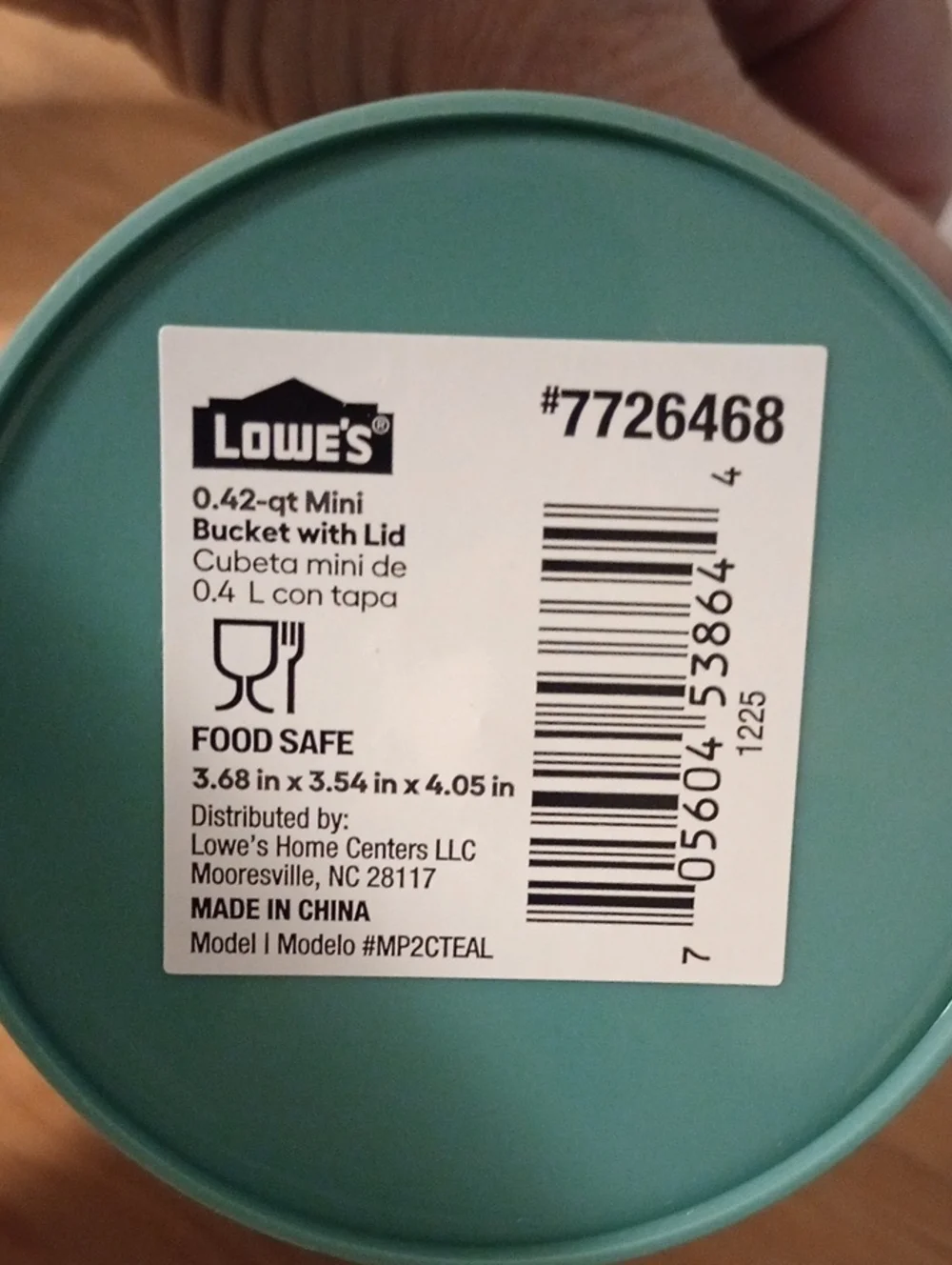 Lowe's Teal Mini Food Safe Bucket NWT